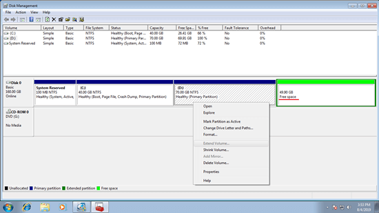 Extend Volume greyed out